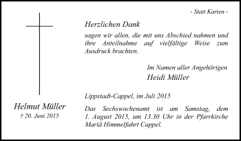 Traueranzeige von Helmut Müller von Die Glocke