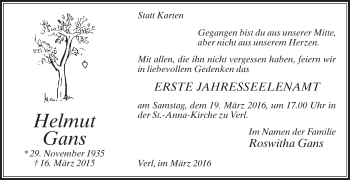Traueranzeige von Helmut Gans von Die Glocke