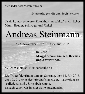 Traueranzeige von Andreas Steinmann von Die Glocke