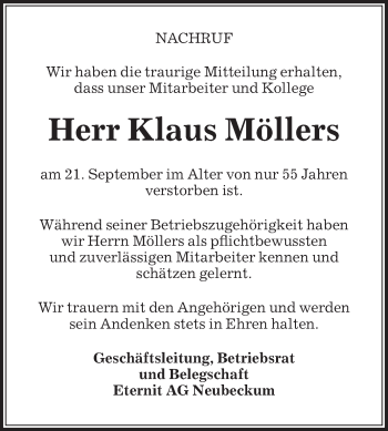 Traueranzeige von Klaus Möllers von Die Glocke