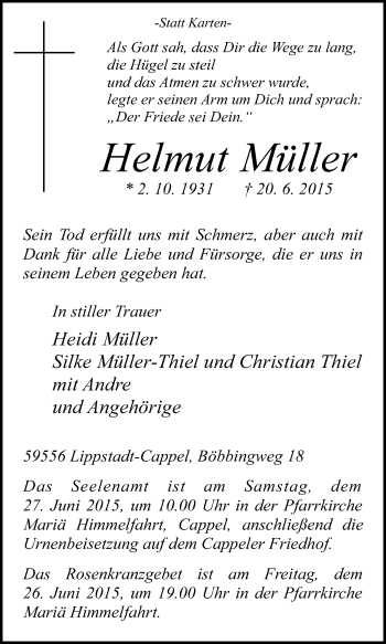 Traueranzeige von Helmut Müller von Die Glocke