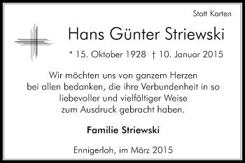 Traueranzeige von Hans Günter Striewski von Die Glocke