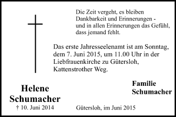 Traueranzeige von Helene Schumacher von Die Glocke