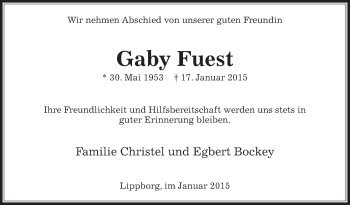 Traueranzeige von Gaby Fuest von Die Glocke