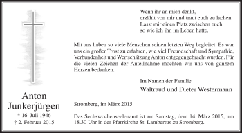 Traueranzeige von Anton Junkerjürgen von Die Glocke