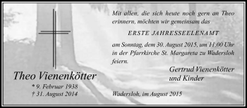 Traueranzeige von Theo Vienenkötter von Die Glocke