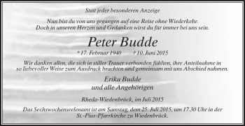 Traueranzeige von Peter Budde von Die Glocke