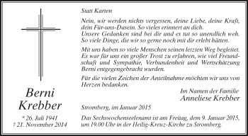 Traueranzeige von Berni Krebber von Die Glocke