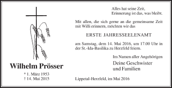 Traueranzeige von Wilhelm Prösser von Die Glocke