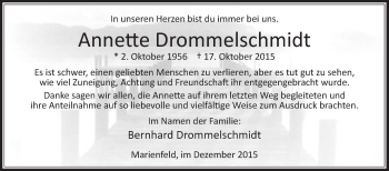 Traueranzeige von Annette Drommelschmidt von Die Glocke