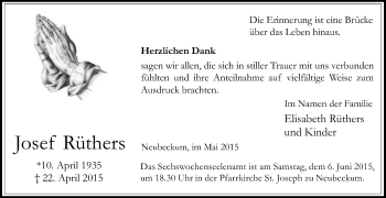 Traueranzeige von Josef Rüthers von Die Glocke