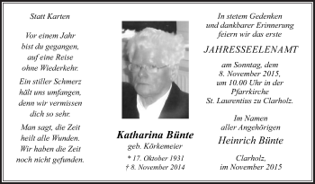 Traueranzeige von Katharina Bünte von Die Glocke