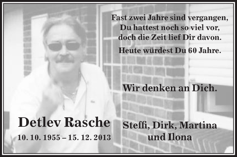  Traueranzeige für Detlev Rasche vom 10.10.2015 aus Die Glocke