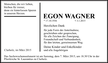 Traueranzeige von Egon Wagner von Die Glocke