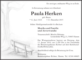 Traueranzeige von Paula Herken von Die Glocke