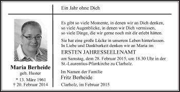 Traueranzeige von Maria Berheide von Die Glocke