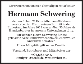 Traueranzeige von Hermann Schwering von Die Glocke