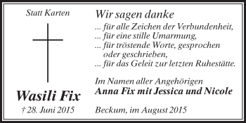Traueranzeige von Wasili Fix von Die Glocke