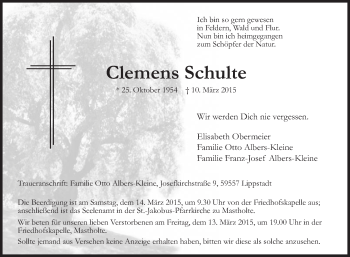 Traueranzeige von Clemens Schulte von Die Glocke