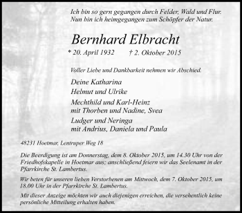 Traueranzeige von Bernhard Elbracht von Die Glocke