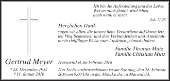 Traueranzeige von Gertrud Meyer von Die Glocke