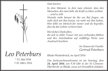 Traueranzeige von Gertrud Peterburs von Die Glocke