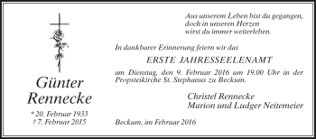 Traueranzeige von Günter Rennecke von Die Glocke