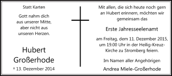 Traueranzeige von Hubert Großerhode von Die Glocke
