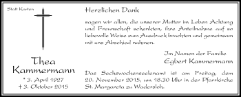 Traueranzeige von Thea Kammermann von Die Glocke