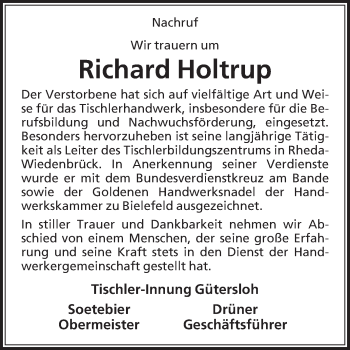 Traueranzeige von Richard Holtrup von Die Glocke