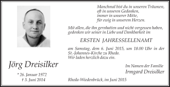 Traueranzeige von Jörg Dreisilker von Die Glocke