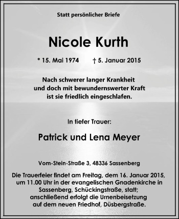 Traueranzeige von Nicole Kurth von Die Glocke