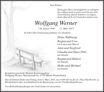 Traueranzeige von Wolfgang Werner von Die Glocke