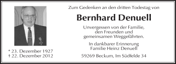 Traueranzeige von Bernhard Denuell von Die Glocke