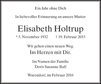 Traueranzeige von Elisabeth Holtrup von Die Glocke