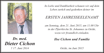 Traueranzeige von Dieter Cichon von Die Glocke