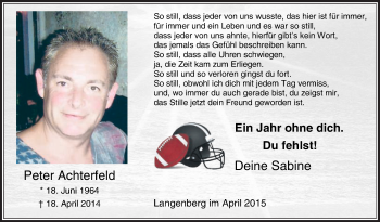Traueranzeige von Peter Achterfeld von Die Glocke