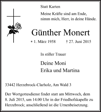 Traueranzeige von Günther Monert von Die Glocke