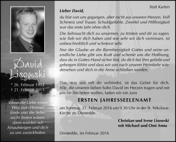 Traueranzeige von David Lisowski von Die Glocke