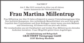 Traueranzeige von Martina Millentrup von Die Glocke