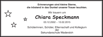 Traueranzeige von Chiara Speckmann von Die Glocke