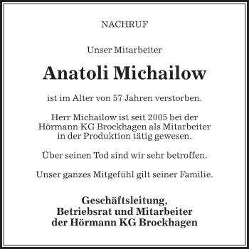 Traueranzeige von Anatoli Michailow von Die Glocke