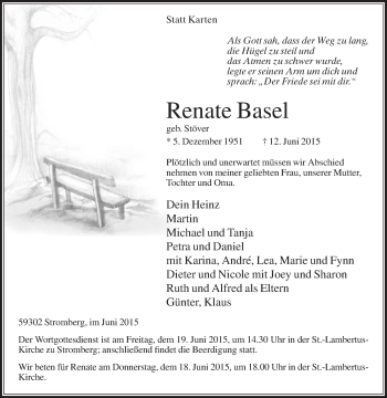 Traueranzeige von Renate Basel von Die Glocke