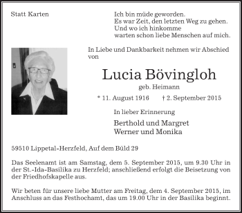 Traueranzeige von Lucia Bövingloh von Die Glocke