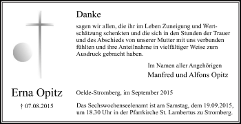 Traueranzeige von Erna Opitz von Die Glocke