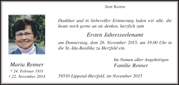 Traueranzeige von Maria Renner von Die Glocke