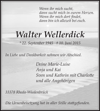 Traueranzeige von Walter Wellerdick von Die Glocke