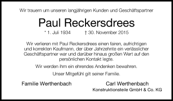 Traueranzeige von Paul Reckersdrees von Die Glocke