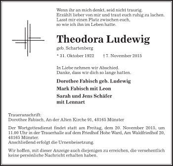 Traueranzeige von Theodora Ludewig von Die Glocke