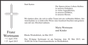 Traueranzeige von Franz Wortmann von Die Glocke